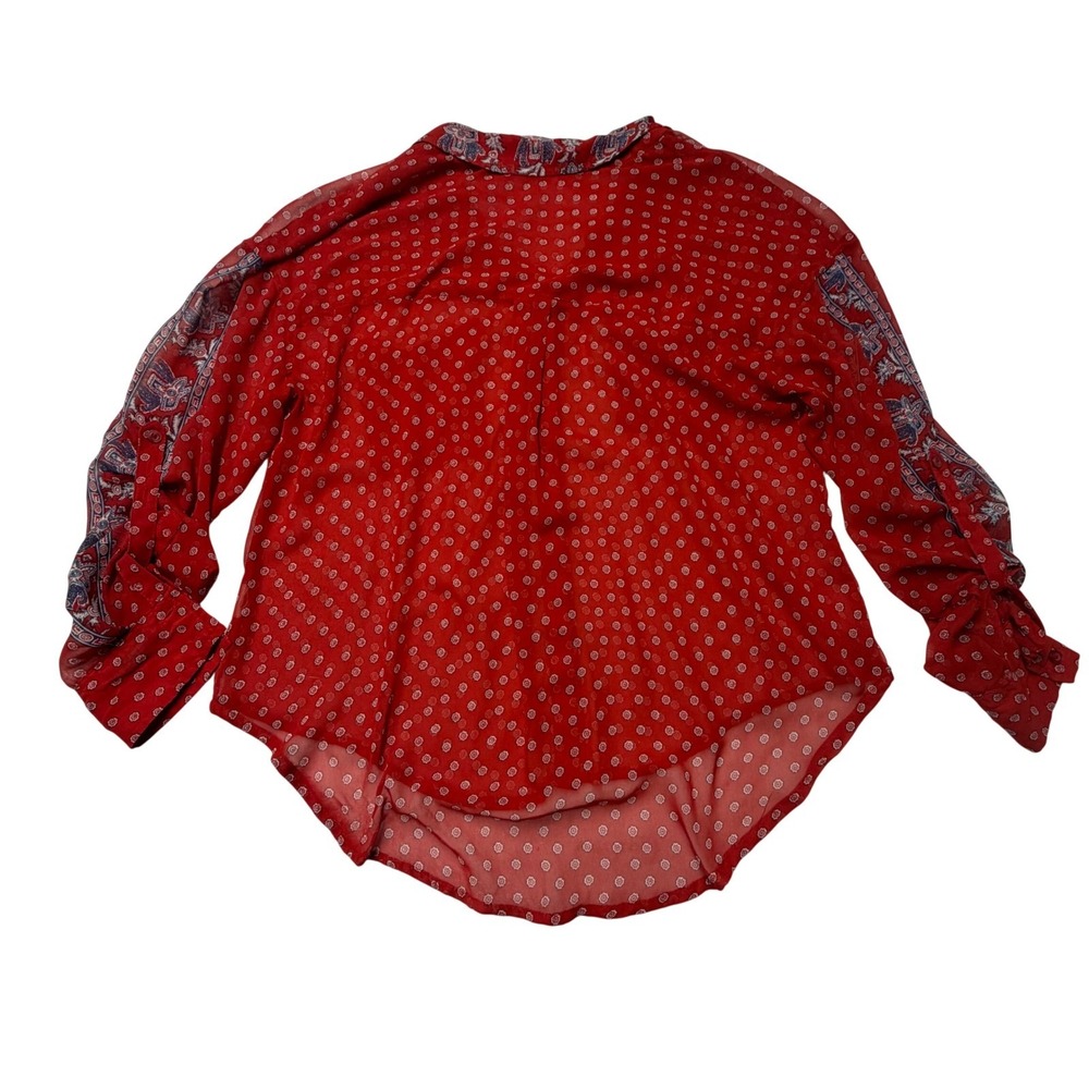 Free People Button Down Red Floral Medallion Sheer Shirt Paisley XS Boho - Picture 2 of 7